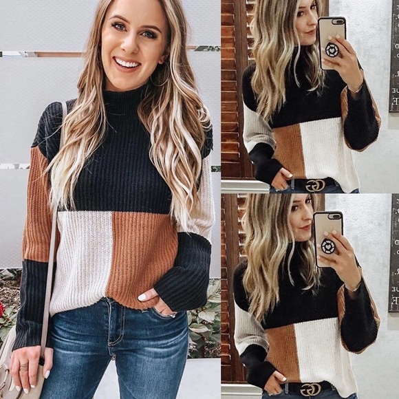 22 DECEMBER Tops - SOFIA - Colorblock  Pullover Turtle Neck Sweater